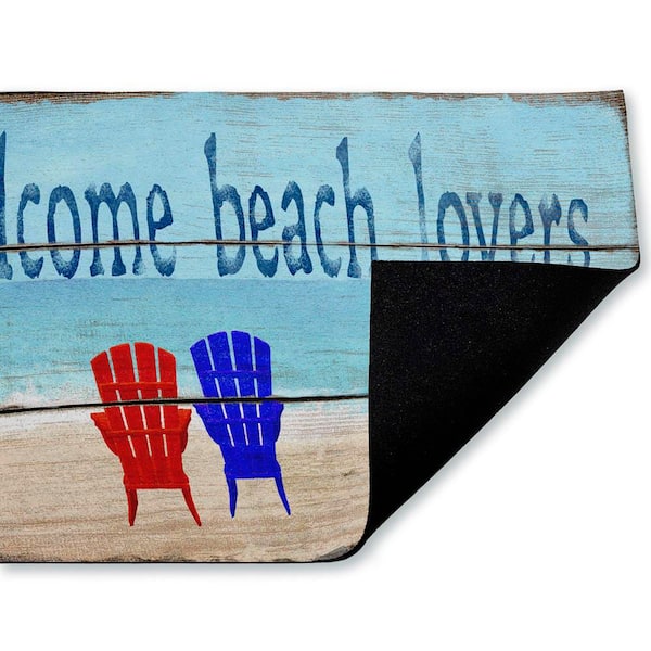 Rustic Welcome Beach Lovers Blue 18 in. x 30 in. Polyester Non-Slip Outdoor Door Mat