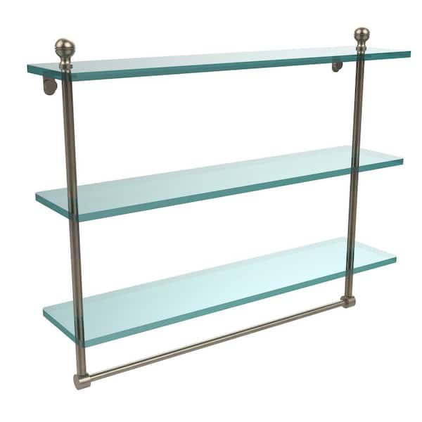 Allied Brass Mambo 22 in. L x 18 in. H x 5 in. W 3-Tier Clear Glass Bathroom Shelf with Towel Bar in Antique Pewter