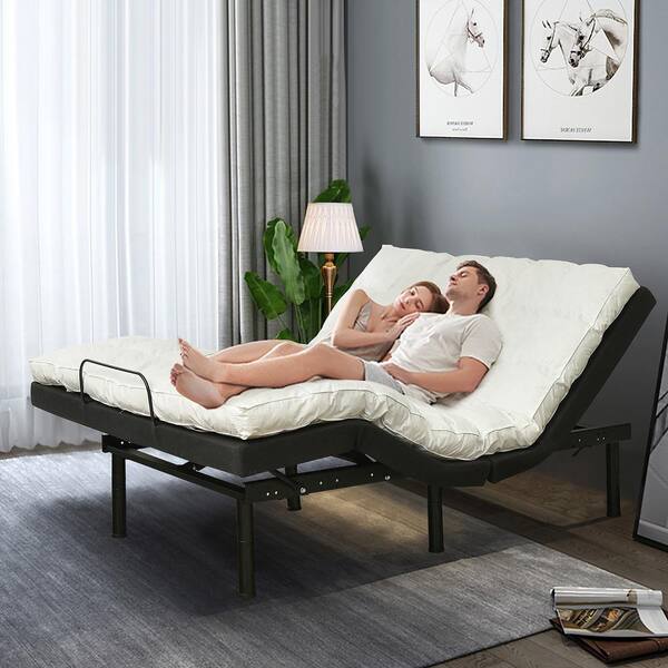 Costway Black Queen Adjustable Bed Base, Adjustable King Bed Frame With Massage