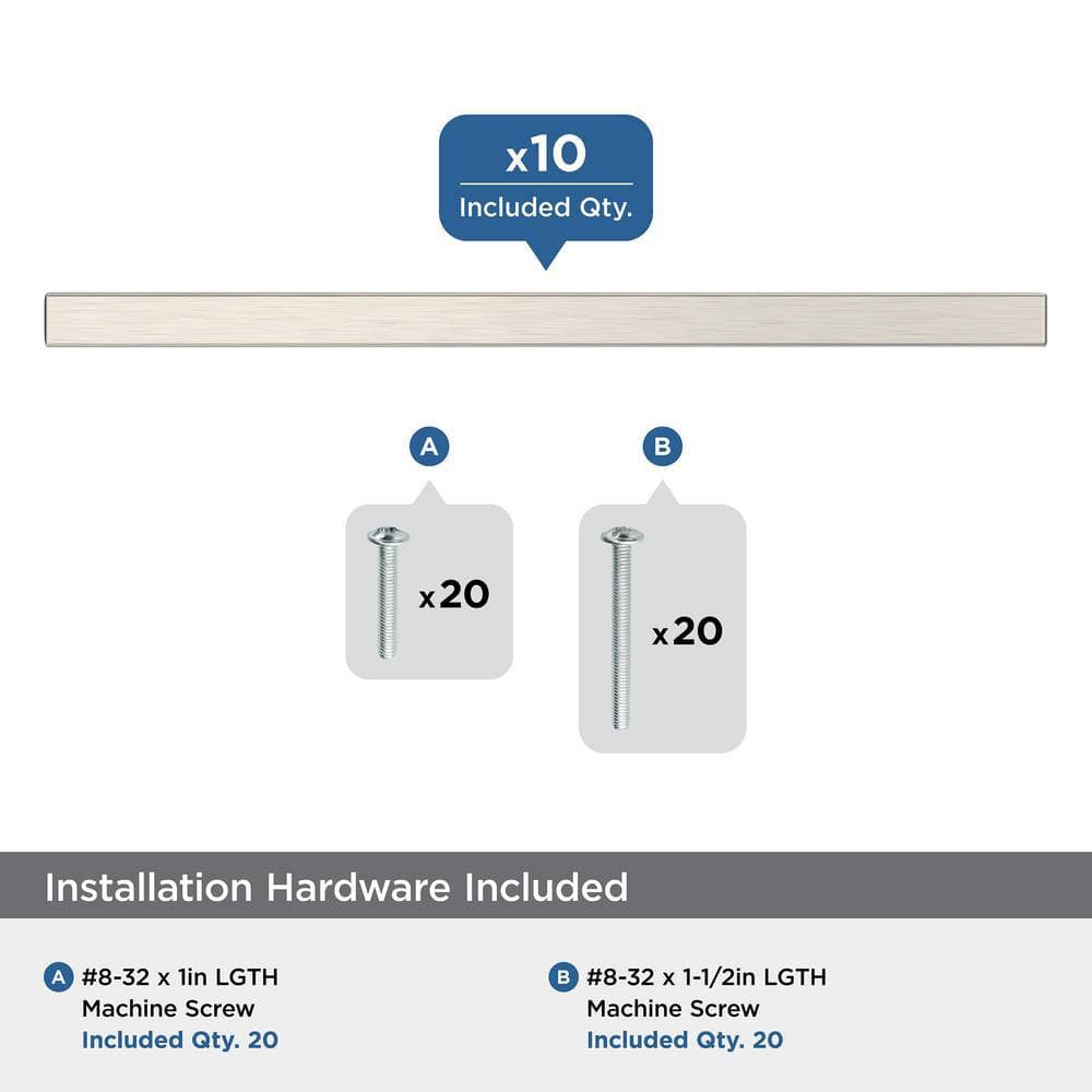Satin Nickel Brushed Modern Bar Pulls with Mounting Hardware, 10 Pack