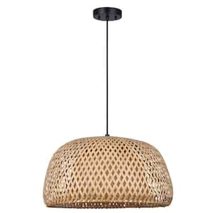 Sariel 60-Watt 1 Light Matte Black Contemporary Pendant Light with Natural Bamboo Shade