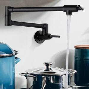 Farmhouse Double Handle Wall Mount Pot Filler with Solid Brass Instruction in Matte Black