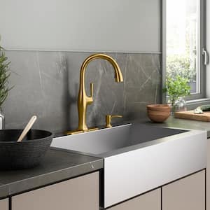 Sundae Single-Handle Pull Down Sprayer Kitchen Faucet in Vibrant Brushed Moderne Brass