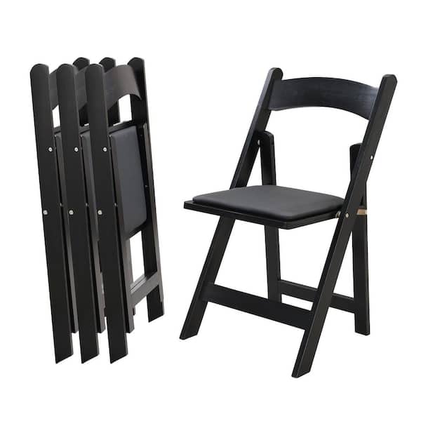 SWLF Solid Wood Folding Chair Set with Padded Seat Cushion for Dining Rooms Patios in Matte Black (Set of 4)