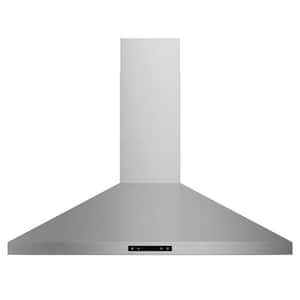Contemporary 36 in. Convertible Wall Mounted Pyramid-Shape Hood in Stainless Steel