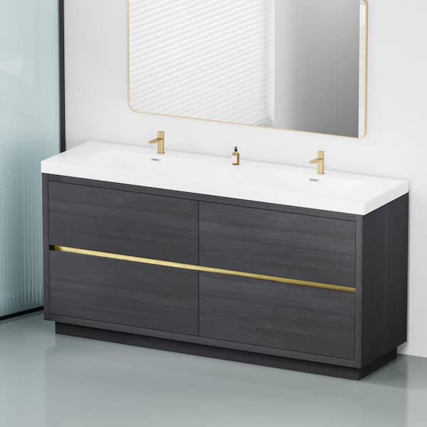 Lafarre 70.87 in. W x 19.69 in. D Double Sink Freestanding Bath Vanity in Espresso with White Resin Top Assembled