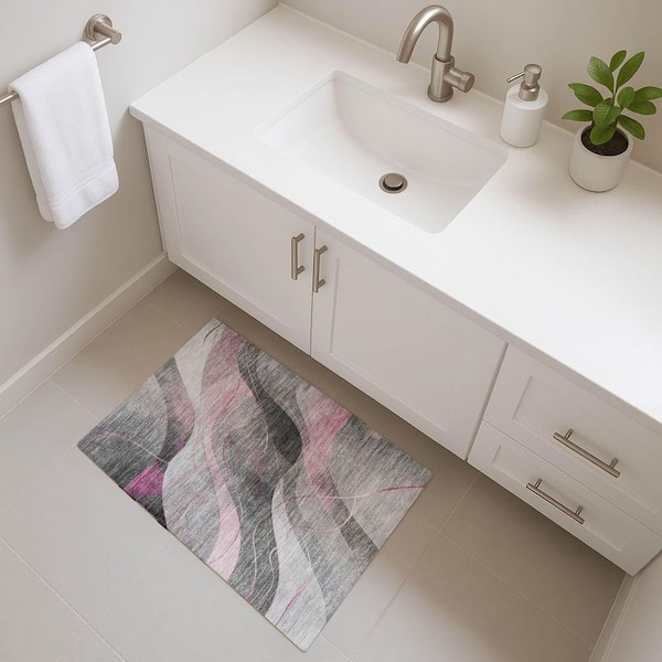 Mayfield Premium Machine Washable Abstract AMF1668 Pink 2 ft. x 3 ft. Area Rug