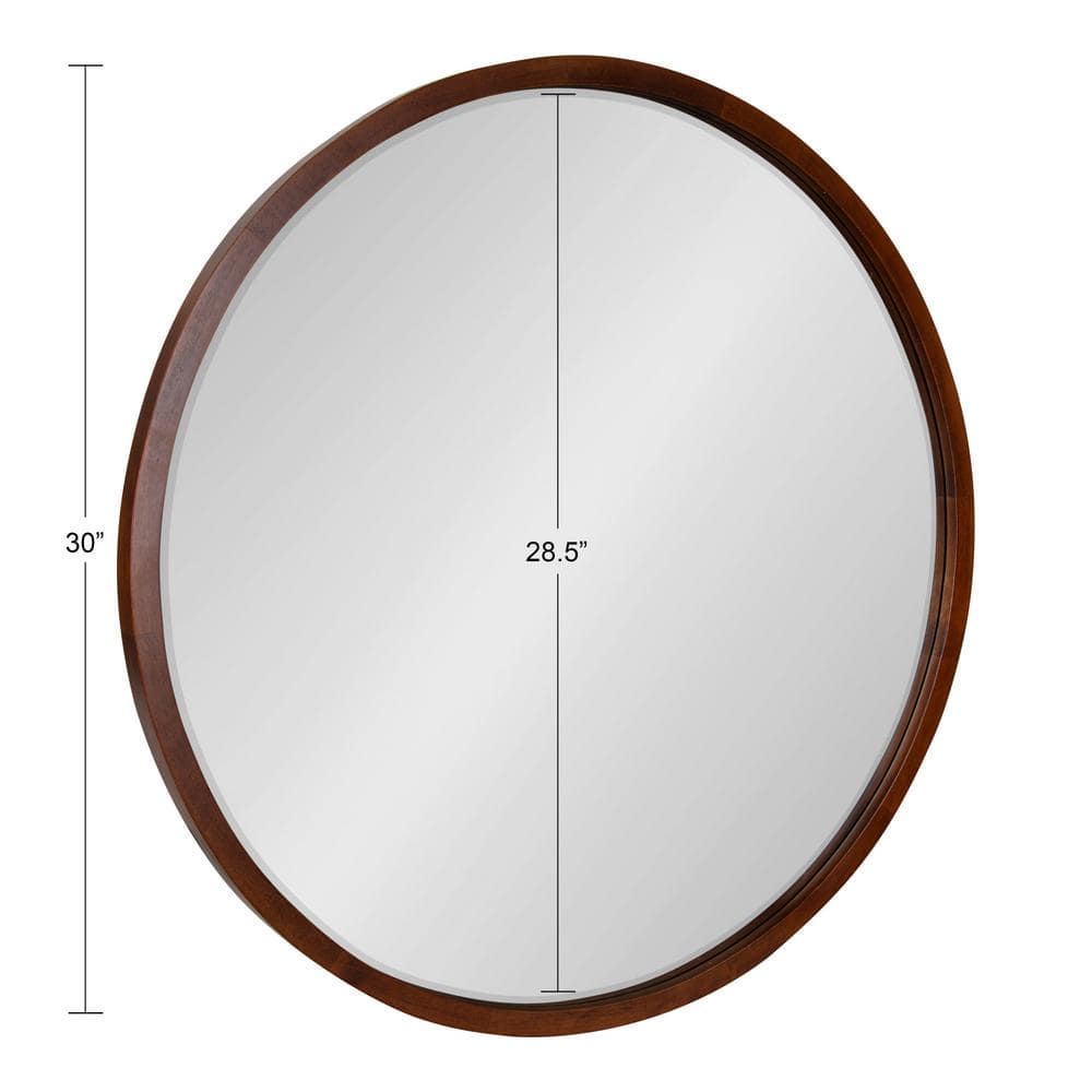 McLean 30" Round Walnut Wood Bathroom Vanity Mirror