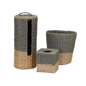 3-Pieces Bath Accessory Set in Natural and Gray Set