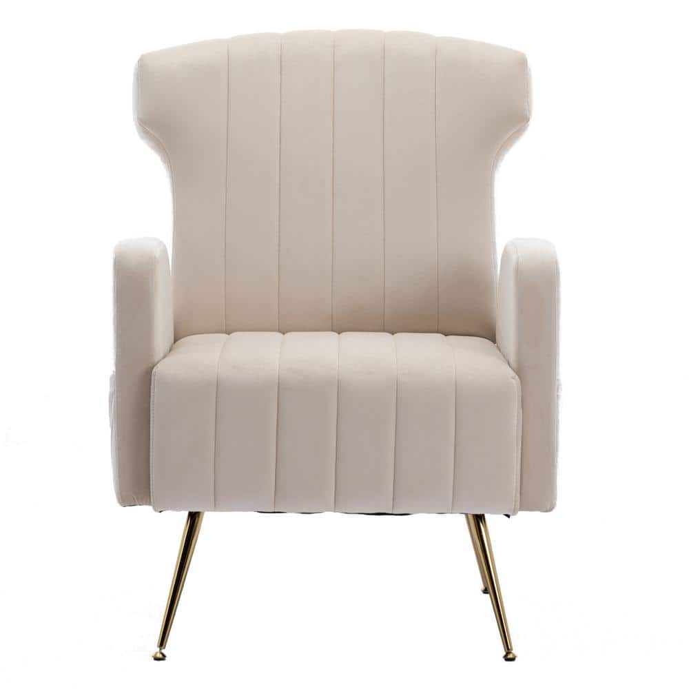 HOMEFUN Modern Upholstered Beige Velvet Wingback Accent Arm Chair with ...