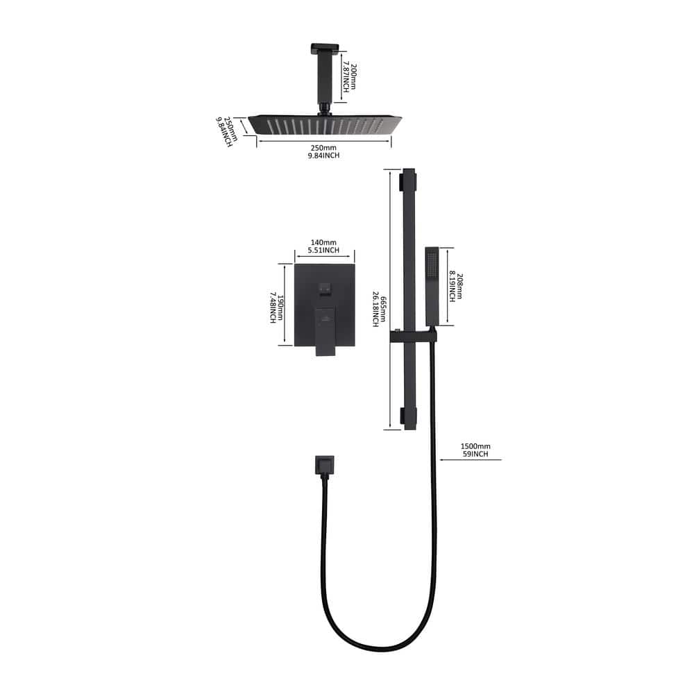 Matte Black Dual Shower Head System with Adjustable Hand Shower