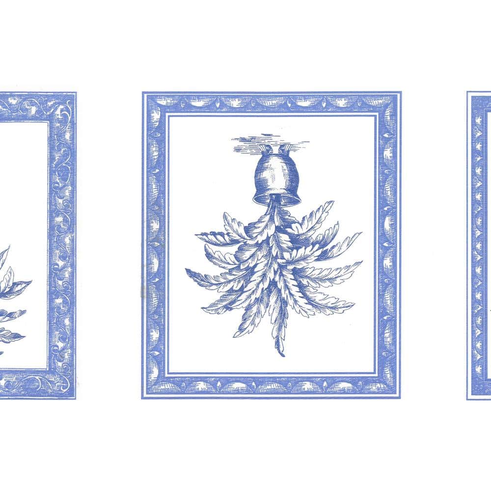 Falkirk Brin Stylized Flowers In Pots Beige, Blue Wallpaper Border