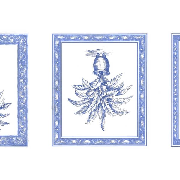 Dundee Deco Falkirk Brin Stylized Flowers In Pots Beige, Blue Wallpaper Border