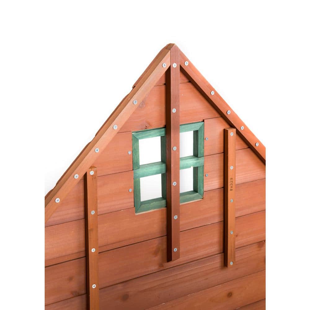 Large Cedar Wood Insulated Raised Doghouse with Green Trim