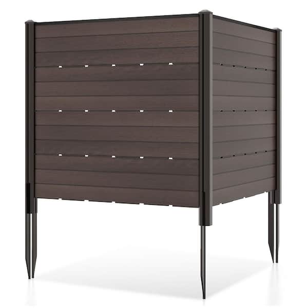 Gymax Brown Plastic Privacy Fence Screen 48 in. L x 46 in. H Air Conditioner Fence wth 5 Ground Stakes Outside