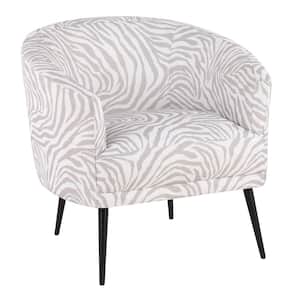 Tania Grey Zebra Print Fabric and Black Steel Arm Chair