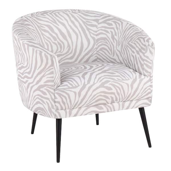 Lumisource Tania Grey Zebra Print Fabric and Black Steel Arm Chair