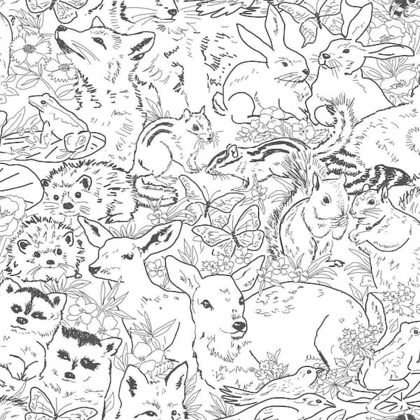 White and Black Woodland Sketch Peel and Stick Wallpaper (Covers 28.29 sq. ft.)