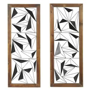 Metal Black Geometric Wall Decor with Wood Frame (Set of 2)