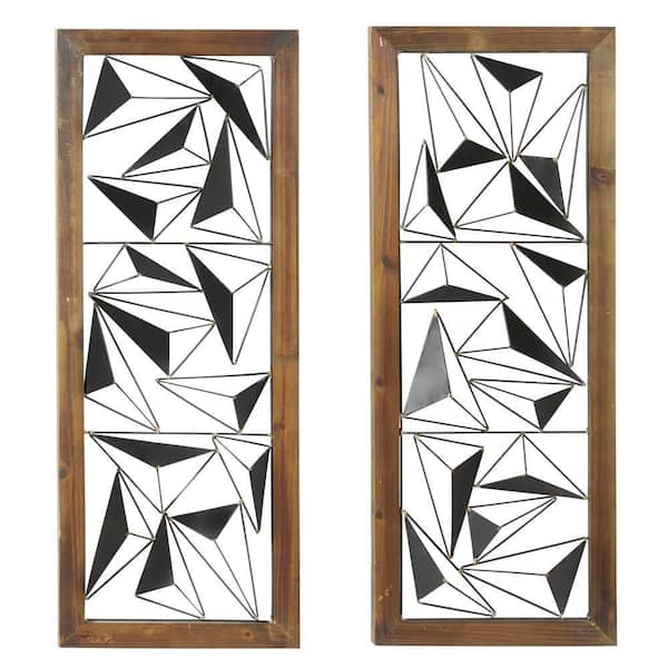 Litton Lane Metal Black Geometric Wall Decor with Wood Frame (Set of 2)