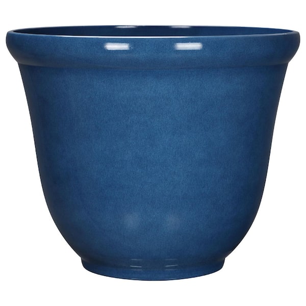 Vigoro Felecia Large Blue Resin Round Lightweight Planter with