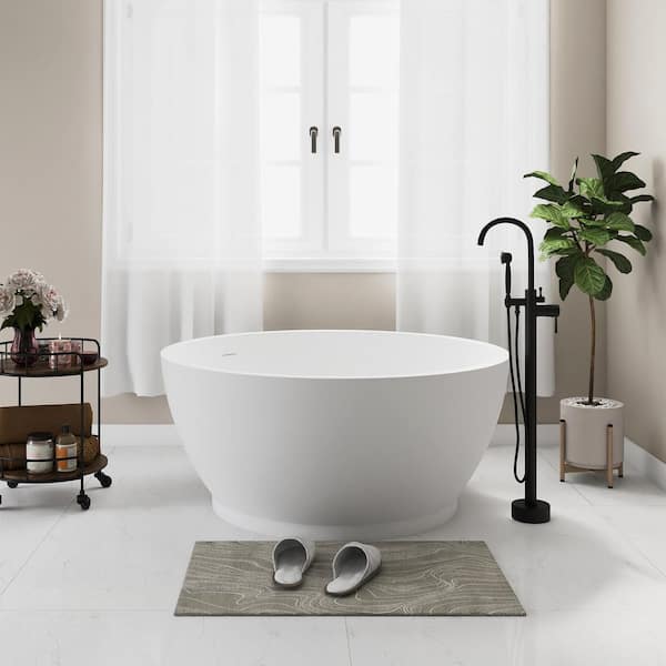 53 in. Stone Resin Soaking Bathtub with Center Drain in Matte White
