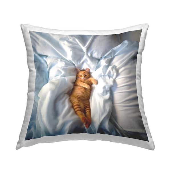 Stupell Industries Resting Cat Snuggling Gray Print Polyester 18 in. x 18 in. Throw Pillow