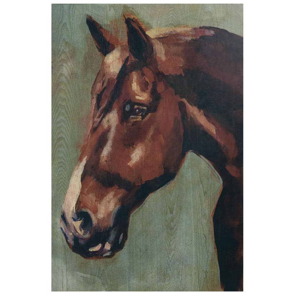 Village Knight Thoroughbred Horse Portrait Giclee Ash Wood Wall Art Set