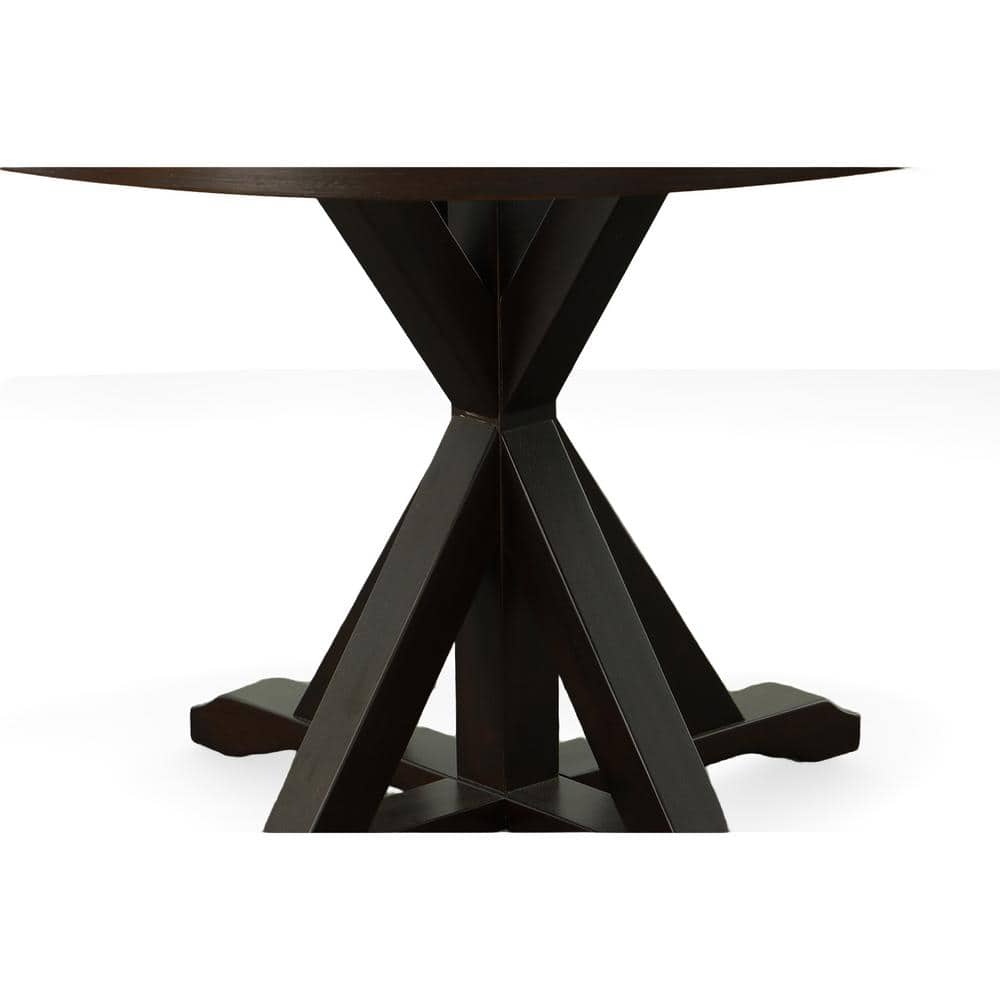 Espresso Round Wood Farmhouse Dining Table with X-Base