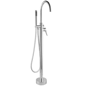 Single-Handle Freestanding Floor Mount Bathtub Filler Faucet with Hand Shower in Chrome