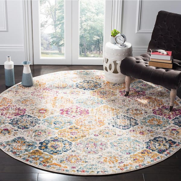 Madison Cream/Multi 4 ft. x 4 ft. Round Border Area Rug