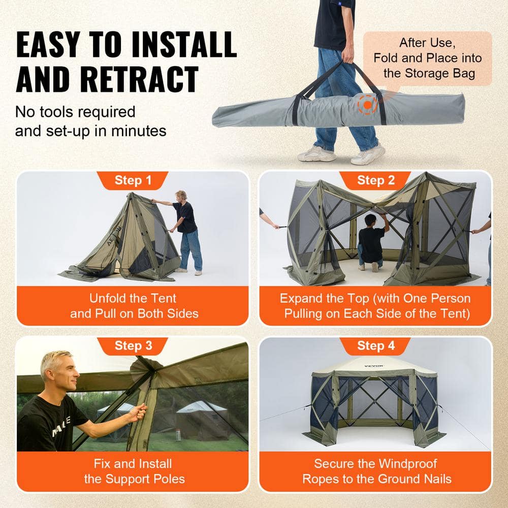 Vevor 12x12 ft Gray Hexagon Folding Canopy Gazebo