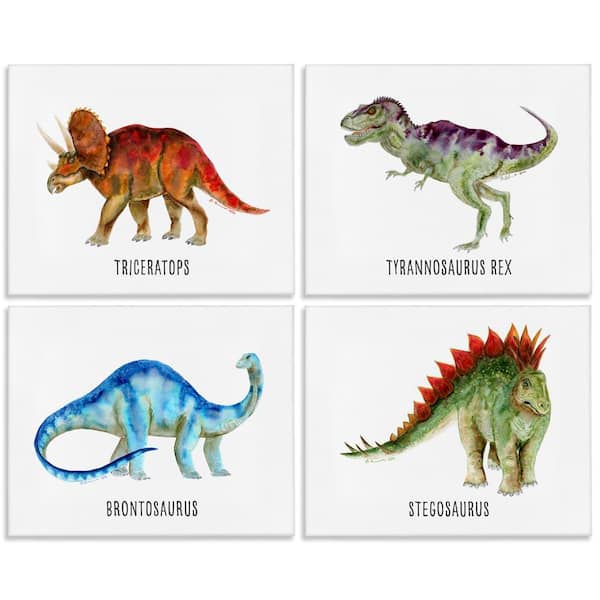 Stupell Industries Educational Dinosaur Types by Brett Blumenthal 4-Pieces Unframed Animal Graphic Art Print 16 in. x 20 in.