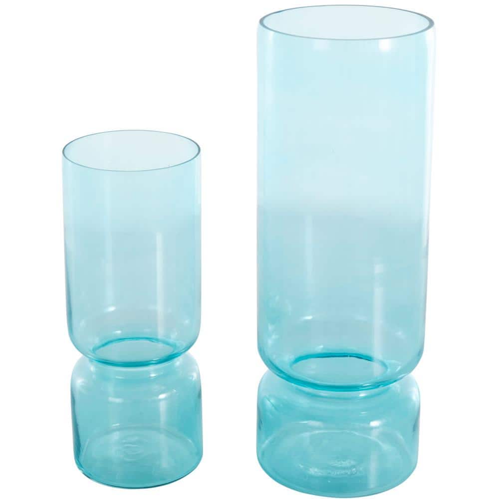Azure Blue Glass Round Table Vase Set