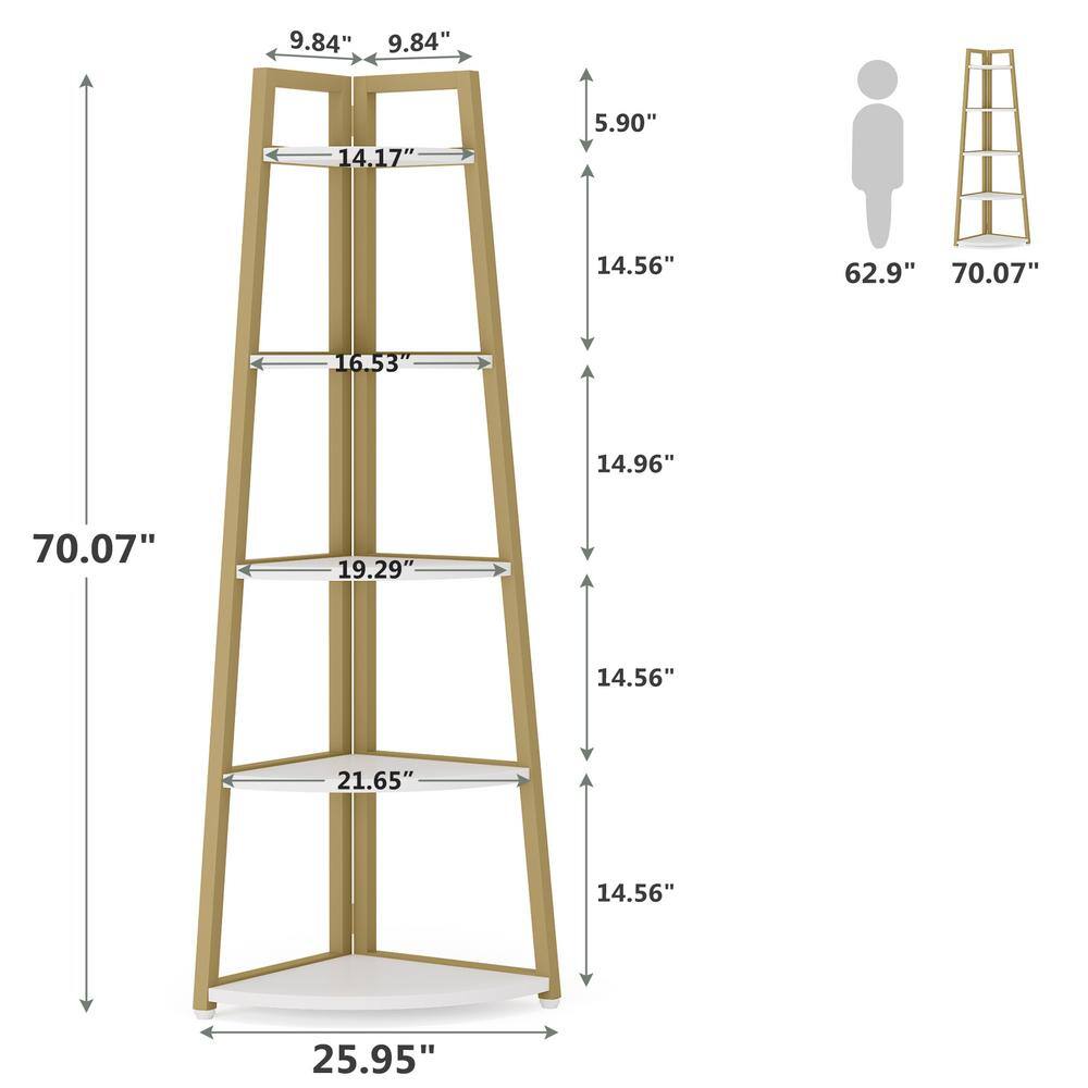 Gold and White 70" 5-Tier Corner Ladder Shelf