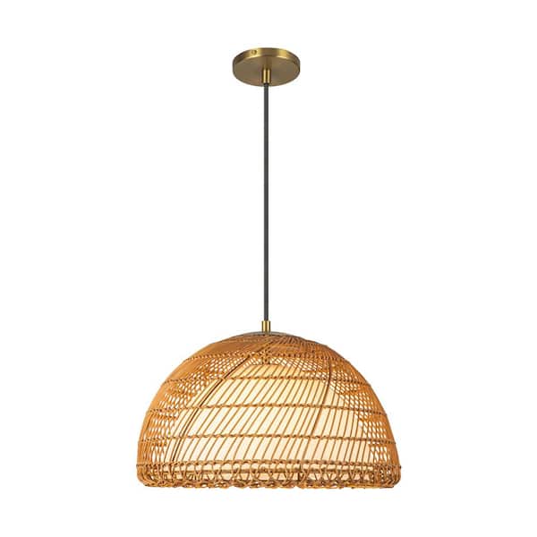 Bondi 16 in. 1 Light 60-Watt Brushed Gold/Opal Glass Pendant Light