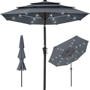 10 ft. Steel Market Solar Tilt Patio Umbrella with 24 LED Lights, Tilt Adjustment, Easy Crank in Slate