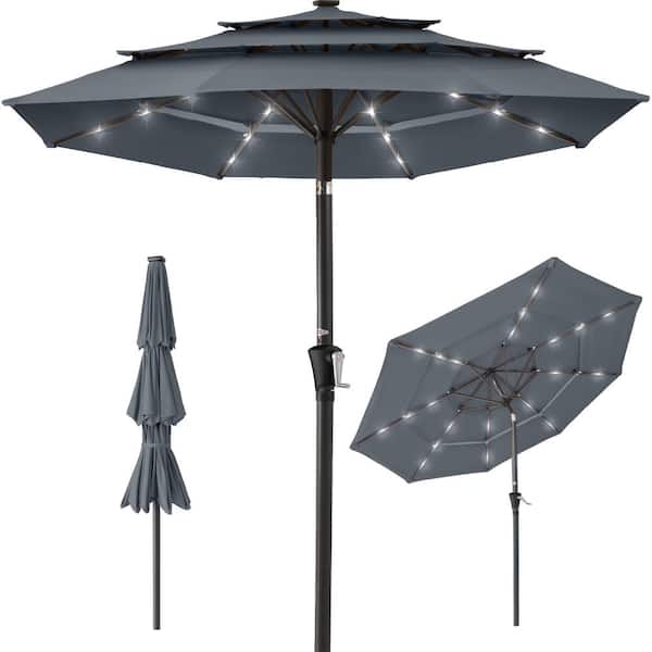 Best Choice Products 10 ft. Steel Market Solar Tilt Patio Umbrella with 24 LED Lights, Tilt Adjustment, Easy Crank in Slate