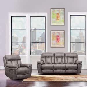 Estelle 83 in. Gunmetal Polyester Fabric W Sofa and Recliner Set (2-Piece)
