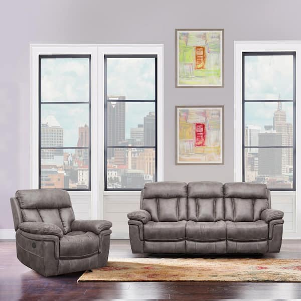 Armen Living Estelle 83 in. Gunmetal Polyester Fabric W Sofa and Recliner Set (2-Piece)