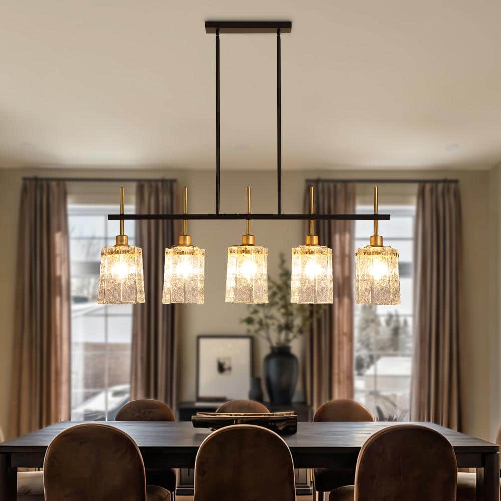 42.8 in. 5-Light Gold Rustic Chandelier with Class Shade, Adjustable Height (Blub Not Included) price history on PriceWatchPro