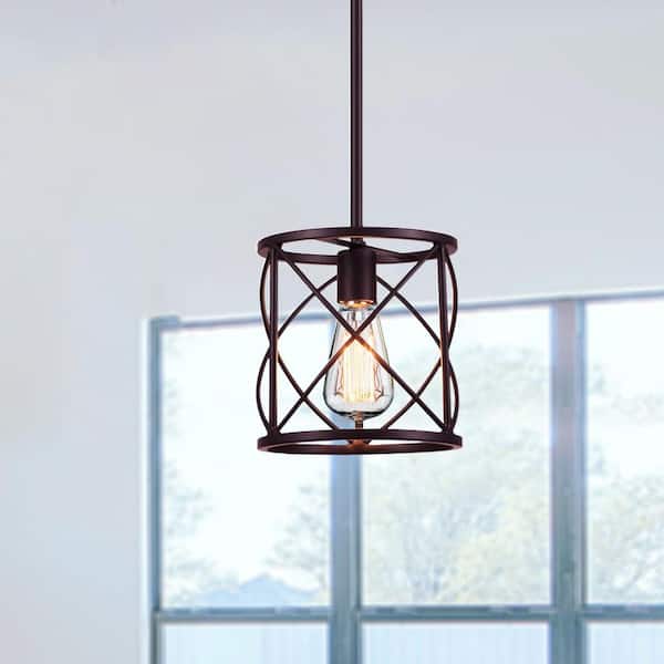 1-Light Brown Stainless Steel Outdoor Lantern Cylinder Pendant