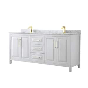 Daria 80 in. W x 22 in. D x 35.75 in. H Double Sink Bath Vanity in White with White Carrara Marble Top