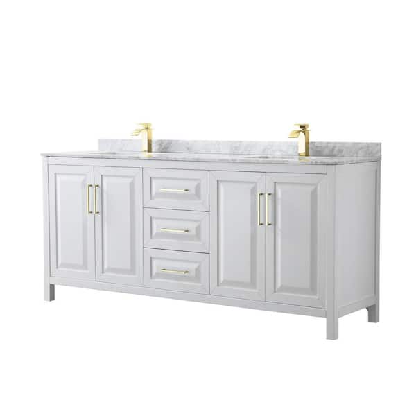 Wyndham Collection Daria 80 in. W x 22 in. D x 35.75 in. H Double Sink Bath Vanity in White with White Carrara Marble Top