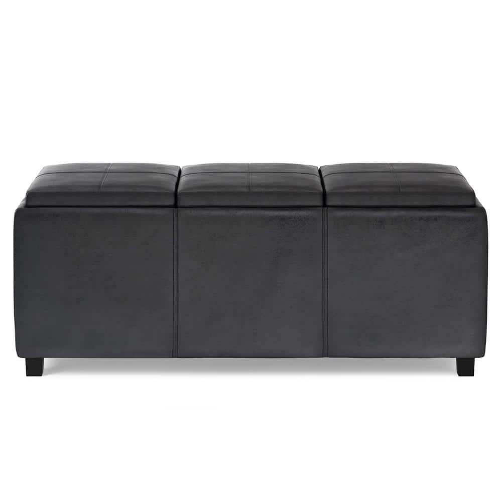 Avalon Distressed Black Faux Leather Large Storage Footstool with Tray