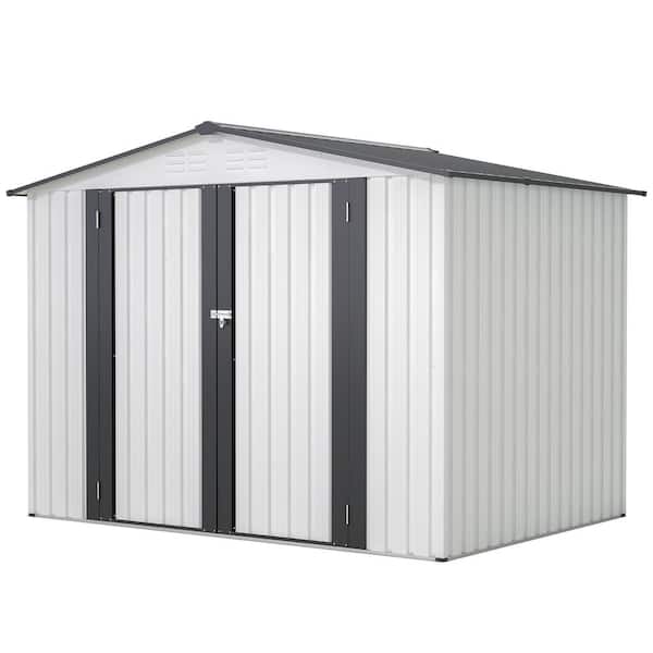 8 ft. D x 6 ft. W Metal Outdoor Storage Shed with 2-Lockable Doors, Suitable for backyard Coverage Area 48 sq. ft. White