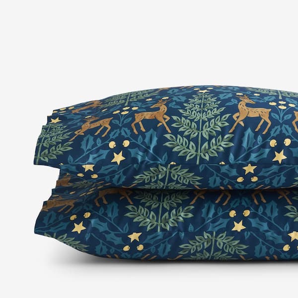 Company Cotton Reindeer Navy Cotton Percale Pillowcase (Set of 2)