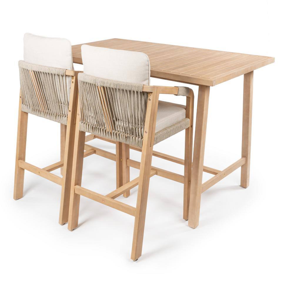 Porto 2-Person Beige and Light Teak Acacia Wood Bar Set