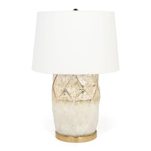 22 in. White Contemporary Integrated LED Bedside Table Lamp with White Fabric Shade