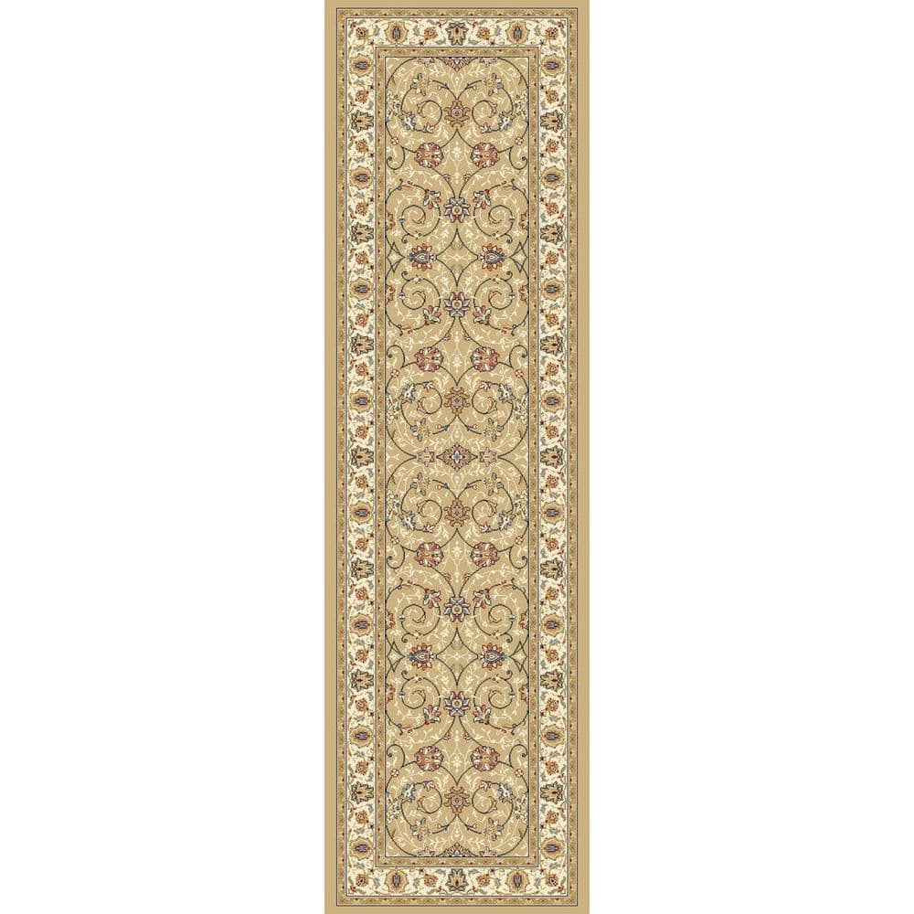 Ivory and Light Gold Hand-Knotted Synthetic Runner Rug